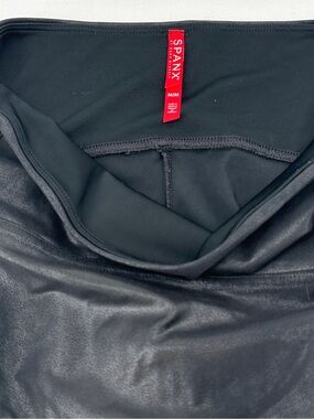 SPANX Faux Leather Leggings Womens Medium Matte Suede Look Power Waistband